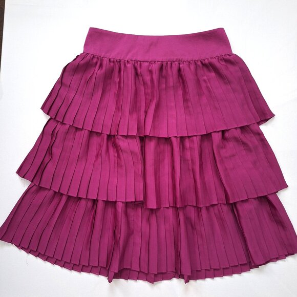 Reiss Tiered Pleated Fuschia Skirt - Picture 1 of 9